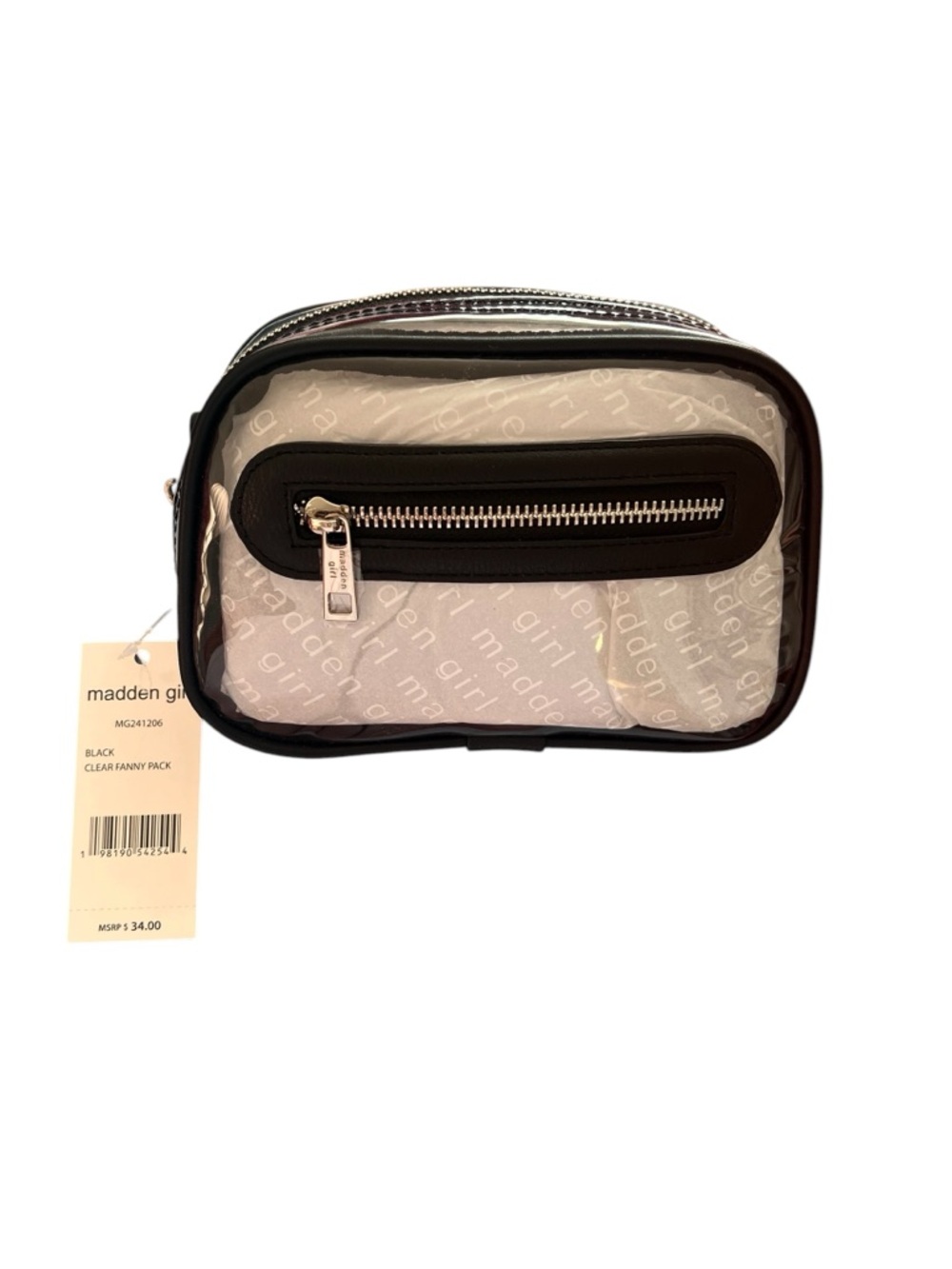 Steve Madden NWT Clear with Black Trim Fanny Pack/Belt bag. Perfect for events.